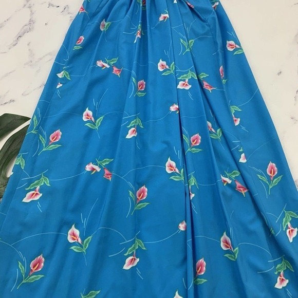 Hookano Womens Vintage Hawaiian Maxi Dress Size 16 Blue Pink Calla Lily Floral - Picture 9 of 10